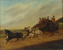 Circle of John Charles Maggs (1819-1896) - Stagecoach scene, oil on canvas (with 1cm tear at 3 o'