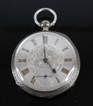 A circa 1900 continental silver cased gent's open face pocket watch, having a silvered Roman dial