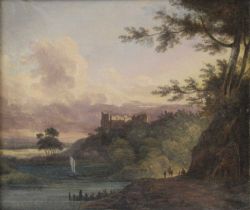 Follower of Joshua Shaw (1776-1861) - A Coastal Fort at sundown, oil on canvas (re-lined), 29 x 34.