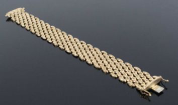 A 9ct yellow gold five-row brick link bracelet, having box clasp and figure-of-eight safety catches,