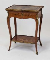 A late 19th century French kingwood and marquetry inlaid ladies writing table, of shaped rectangular
