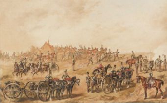 Reginald Augustus Whymer (1849-1935) - The Royal Horse Artillery in battle, watercolour heightened