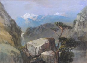 Henry Bright (1810-1873) - A mountain landscape, pastel heightened with white chalks, 25.5 x 35.5cm,