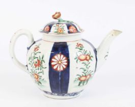 A Worcester porcelain teapot and cover, circa 1770, polychrome enamel decorated in the Queens