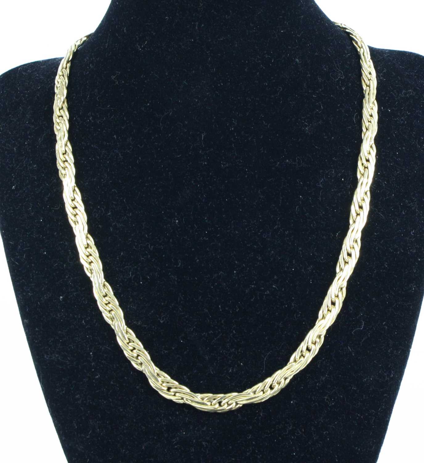 A 18ct yellow gold filed rope style neck chain, having lobster clasp, length 460mm, wi.6.45mm, gross
