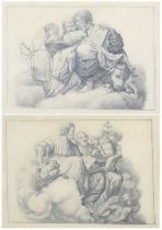 Circa 1800 school - Pair; The evangelists St Mark and St Luke, each depicted seated in clouds with