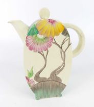 A 1930s Clarice Cliff Viscaria pattern pottery Bonjour coffee pot and cover, typically bright colour