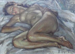 § Fernand Majorel (French, 1898-1965) - Lying nude woman, oil on canvas, signed lower right,