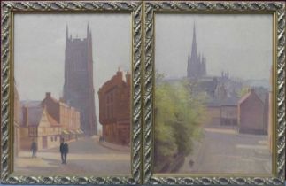 *Ernest Townsend (1880-1944) - Pair; Street scenes of Derby, oil on board, signed lower left, 35 x