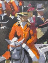 § Sherree Valentine-Daines (b.1959) - Royal Ascot, palette knife oil on board, with hidden artists