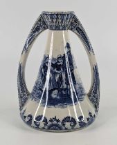 Peter Behrens (German, 1868-1940) for Royal Bonn, a 'Delft' pattern twin handled vase, underglaze