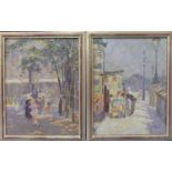Mid-20th century Northern European school - Pair; Streescapes with figures, in the Impressionist