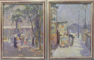 Mid-20th century Northern European school - Pair; Streescapes with figures, in the Impressionist