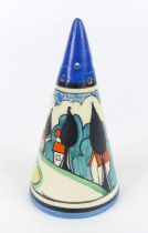 A rare Clarice Cliff May Avenue pattern pottery conical pepper, circa 1933, typically bright