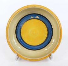 A 1930s Clarice Cliff banded Bizarre pottery circular pin tray, black printed backstamp verso, dia.