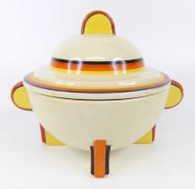 A 1930s Clarice Cliff banded Bizarre pottery tureen and cover, of block geometric form, black