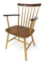 Billund Stolefabrik Möbler - a 1960s Danish teak stickback elbow chair, the turned supports united