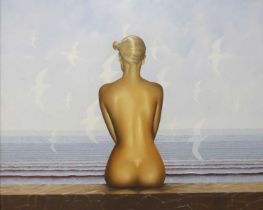 § Anthony John Gray (b.1946) - Seated nude looking out to sea, oil on canvas, signed lower right,