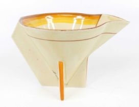 A 1930s Clarice Cliff banded Bizarre conical pottery milk jug, with angular stylised block handle to