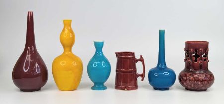 A collection of Arts & Crafts and later art pottery, to include a Burmantoft's yellow glazed '