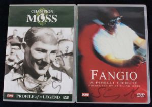 Formula 1 interest, two DVDs, being Champion Moss - A profile of a legend, signed by Stirling