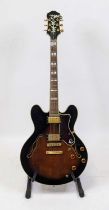 An Epiphone Sheraton II semi-hollow archtop electric guitar, serial no. S4102737, having a mother of