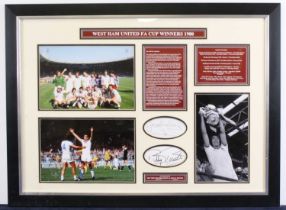 A West Ham United FA Cup Winners 1980 framed commemorative display, containing three photographs,