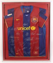 A multisigned replica Barcelona shirt, circa 2007-08 season, bearing 23 squad signatures to