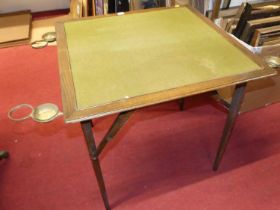 A 1930s oak campaign travelling card table, 72 x 72cm