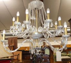 A cut crystal and spiral turned glass hanging electrolier, with sconce mounts, (appears