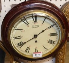 A Smiths Enfield wall clock, having a repainted white enamel Roman dial with 24-hour indicators,