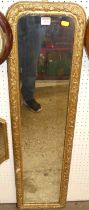 A 19th century floral giltwood and gesso decorated marginal wall mirror, 106 x 28cm