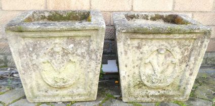 A pair of reconstituted stone square garden planters, of slightly tapering form, w.35.5cm