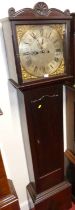 A mahogany longcase clock, 19th century and later, having an unsigned 13" square brass dial, with