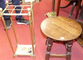 A small joined oak circular low occasional table, dia. 42.5cm, together with a Victorian gilt