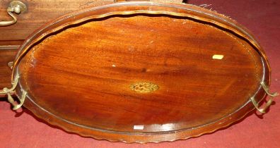 A 19th century mahogany, satinwood thistle inlaid and further chequer strung oval serving tray, with