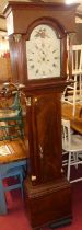 A mahogany longcase clock, 19th century and later, having 12" unsigned painted arch dial, with