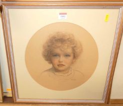 Early 20th century English school - bust portrait of a young child, pencil and watercolour, signed