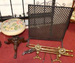 Occasional furniture to include; a fluted standard lamp, Victorian floral scroll decorated music