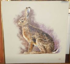 John Ryan (contemporary) - Study of a hare, acrylic on canvas, signed lower right, 56 x 56cm