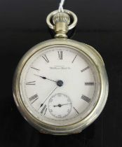 A Waltham Watch Company gent's nickel cased open faced pocket watch, having keyless movement,