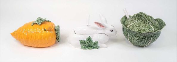 A novelty majolica tureen in the form of a carrot, length 30cm; together with a matching spoon;