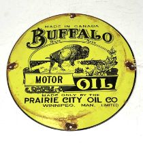 An enamel on metal advertising sign for Buffalo Motor Oil, dia.30cm