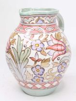 A Charlotte Rhead Burleighware hand-painted pottery jug, pattern TL76, h.21cm