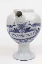 An 18th century Delft blue and white wet drug jar, inscribed PAPAPV; ALB, h.20.5cm Extensively