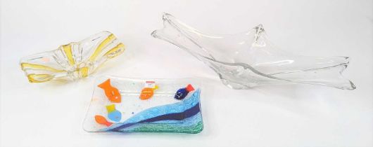 A 20th century clear art glass bowl, of abstract rectangular form, w.58cm; together with another;