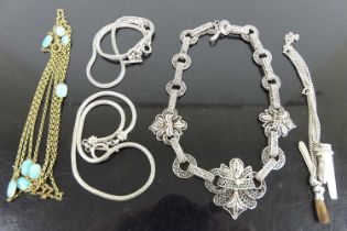 Assorted necklaces, to include filigree and turquoise set examples