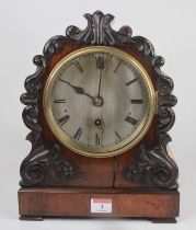 A William IV rosewood cased mantel clock, the silvered dial with Roman numeral markers and single