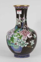 A Chinese cloisonne enamel vase of baluster shape, decorated with chrysanthemums, height 30cm