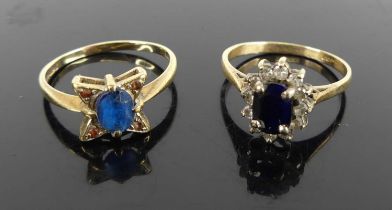 A vintage 9ct gold semi-precious set dress ring, size Q; together with a 9ct gold, sapphire and